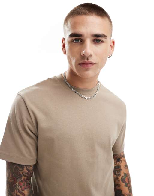 ASOS DESIGN – Beige, kraftig t-shirt med boxig passform, 240gsm 