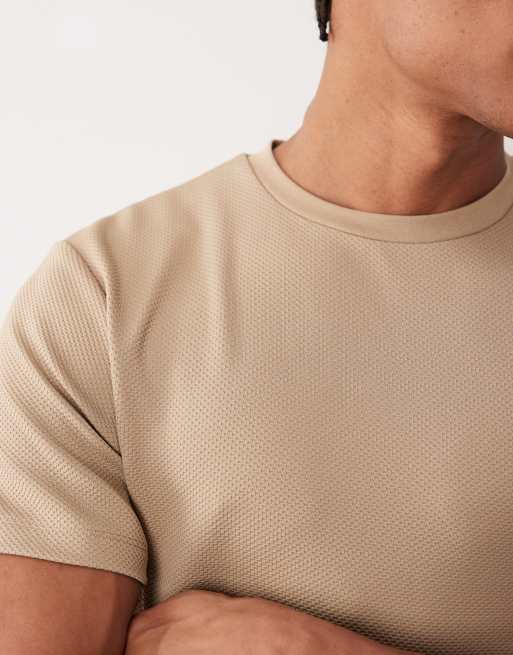 ASOS DESIGN – Beige, kraftig t-shirt med rund halsringning och fin struktur , 5 av 5