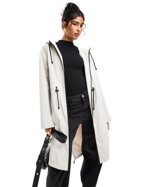 ASOS DESIGN – Beige, lång, gummerad parkas med dragsko, 2 av 4