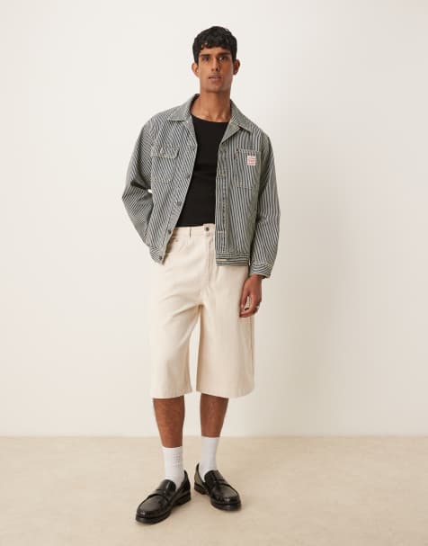 ASOS DESIGN – Beige, långa jeansshorts i oversize - view 1