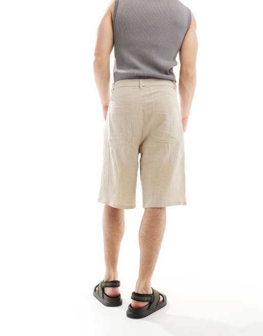 ASOS DESIGN - Beige lange shorts med tekstur, 4 af 5