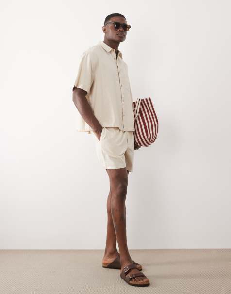 ASOS DESIGN – Beige linneskjorta i oversized fit med boxig passform, del av set - view 1