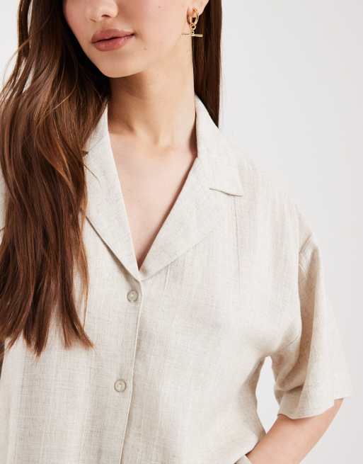 ASOS DESIGN – Beige linneskjorta med platt krage, 3 av 4