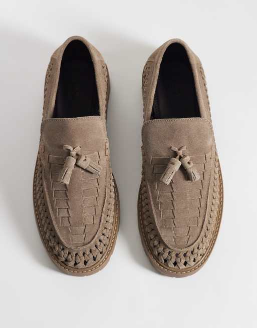 ASOS DESIGN - Beige loafers i ruskindsflet med kvaster og rillet sål, 3 af 4