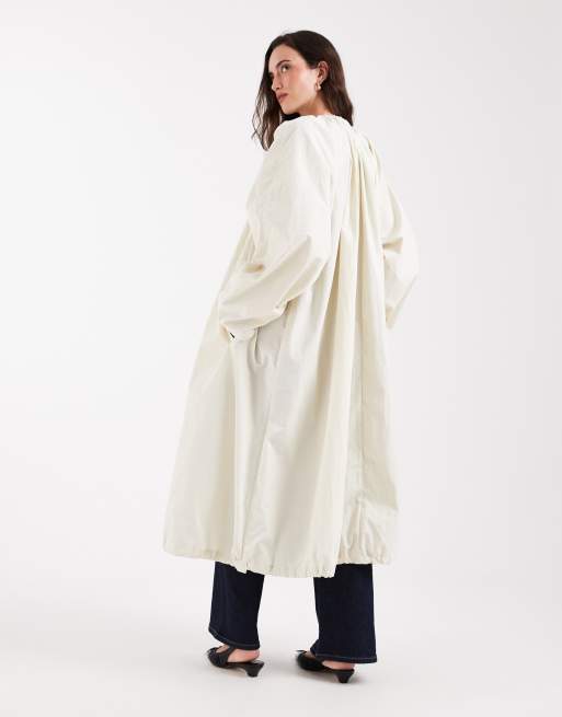 ASOS DESIGN - Beige longline trenchcoat med indsnævret talje og ballonkant, 2 af 4