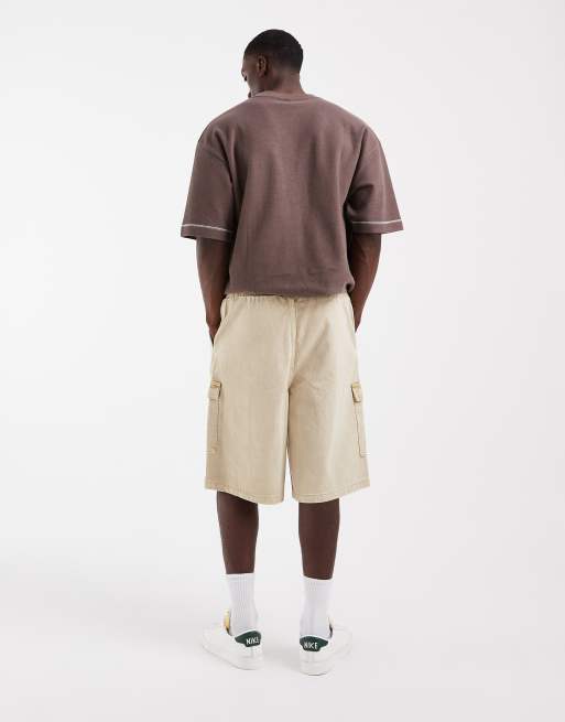 ASOS DESIGN - Beige løstsiddende pull-on-jorts i denim i cargo-stil , 3 af 5