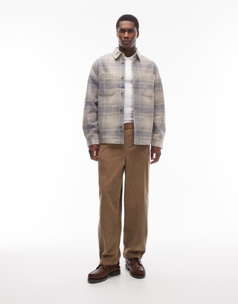 ASOS DESIGN – Beige manchesterbyxor i oversize med avsmalnande passform och dra på-design - view 1