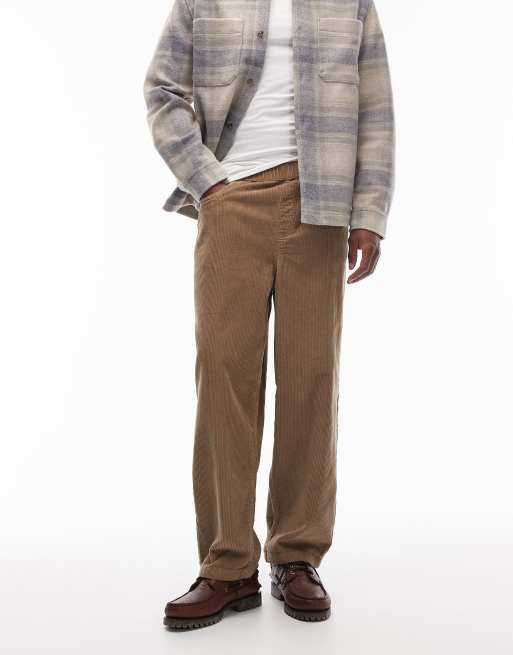 ASOS DESIGN – Beige manchesterbyxor i oversize med avsmalnande passform och dra på-design, 2 av 5