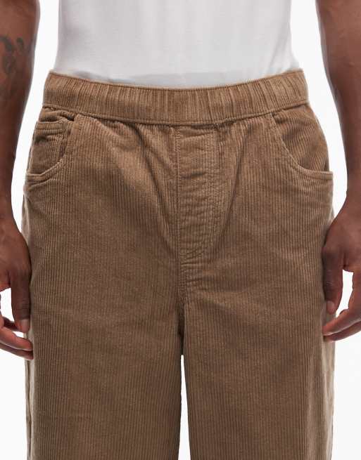 ASOS DESIGN – Beige manchesterbyxor i oversize med avsmalnande passform och dra på-design, 4 av 5