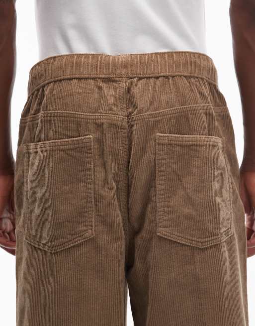 ASOS DESIGN – Beige manchesterbyxor i oversize med avsmalnande passform och dra på-design, 5 av 5