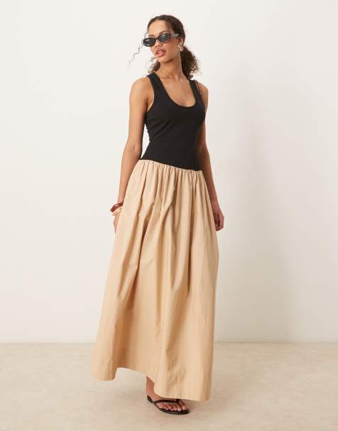 ASOS DESIGN – Beige maxiklänning i hybriddesign med djup ringning - view 1