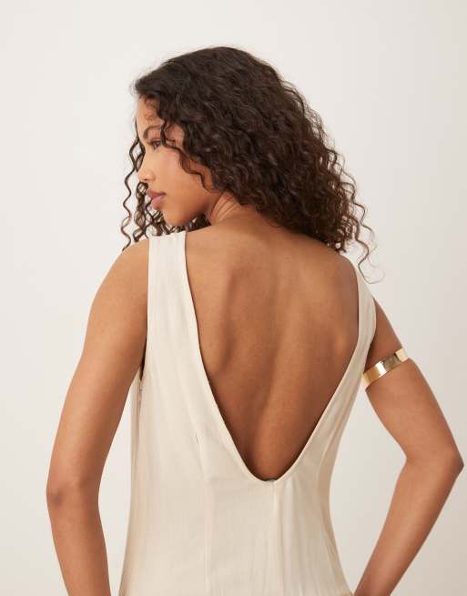 ASOS DESIGN – Beige maxiklänning i linnemix med låg rygg och sänkt midja, 2 av 4