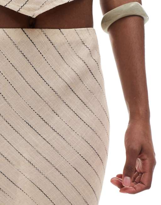 ASOS DESIGN - Beige maxinederdel i hørblanding med skråsnit og striber, 5 af 5