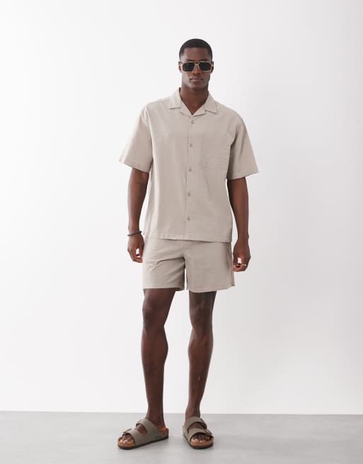 ASOS DESIGN – Beige, medellånga shorts i bäckebölja, del av set, 3 av 6