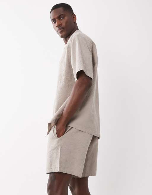 ASOS DESIGN – Beige, medellånga shorts i bäckebölja, del av set, 4 av 6