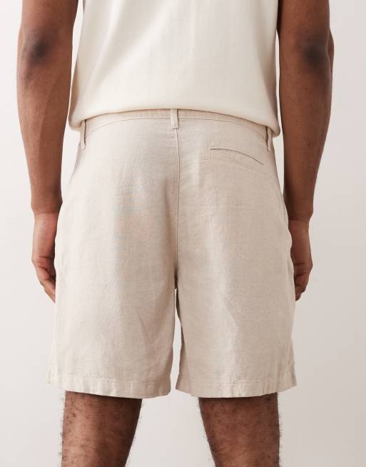 ASOS DESIGN – Beige, medellånga shorts i linnemix med bred passform, del av set, 3 av 5