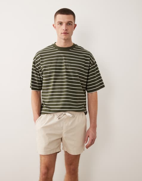 ASOS DESIGN – Beige, medellånga shorts i linnemix med smal passform - view 1