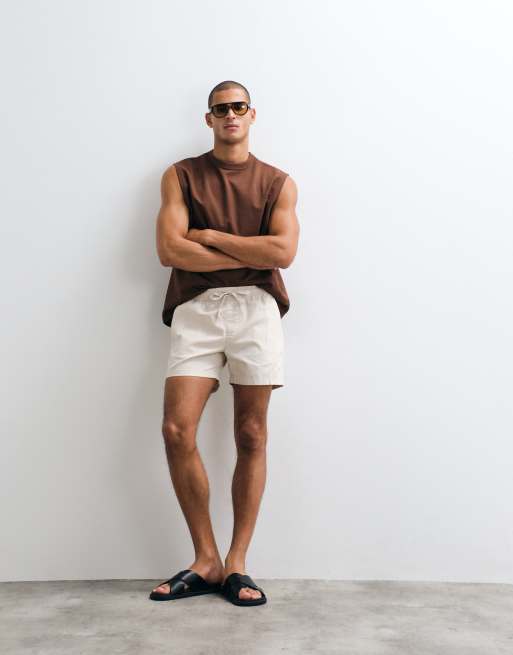 ASOS DESIGN – Beige, medellånga shorts i linnemix med smal passform, 2 av 5