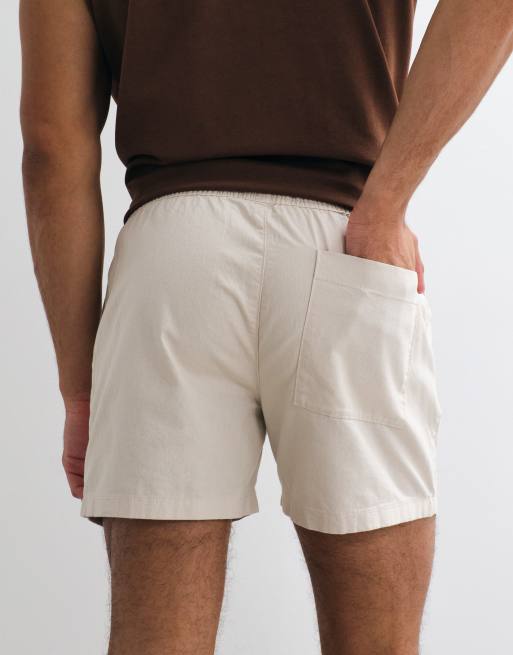 ASOS DESIGN – Beige, medellånga shorts i linnemix med smal passform, 4 av 5