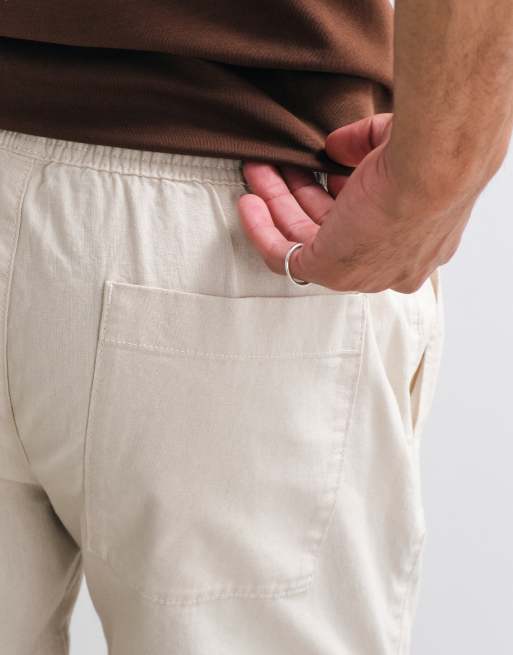 ASOS DESIGN – Beige, medellånga shorts i linnemix med smal passform, 5 av 5