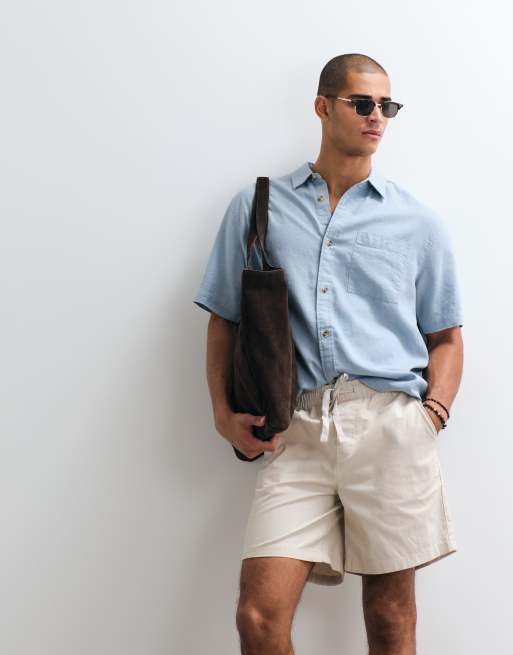 ASOS DESIGN – Beige, medellånga shorts i linnemix med vida ben, 2 av 5