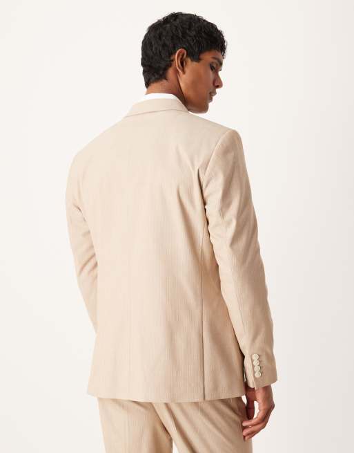 ASOS DESIGN - Beige meleret og dobbeltradet regular fit-habitjakke med nålestriber , 3 af 5