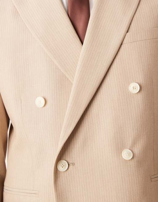 ASOS DESIGN - Beige meleret og dobbeltradet regular fit-habitjakke med nålestriber , 4 af 5