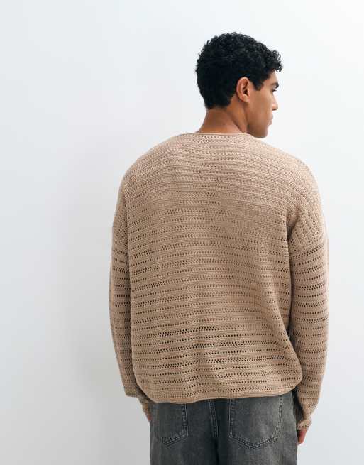 ASOS DESIGN - Beige meleret og oversized T-shirt i ribstrik med lange ærmer, 5 af 5