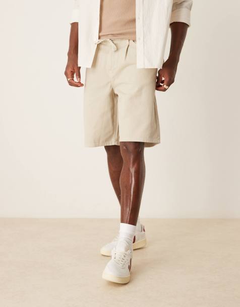 ASOS DESIGN - Beige mellemlange shorts med brede ben og bindebånd foran - view 1