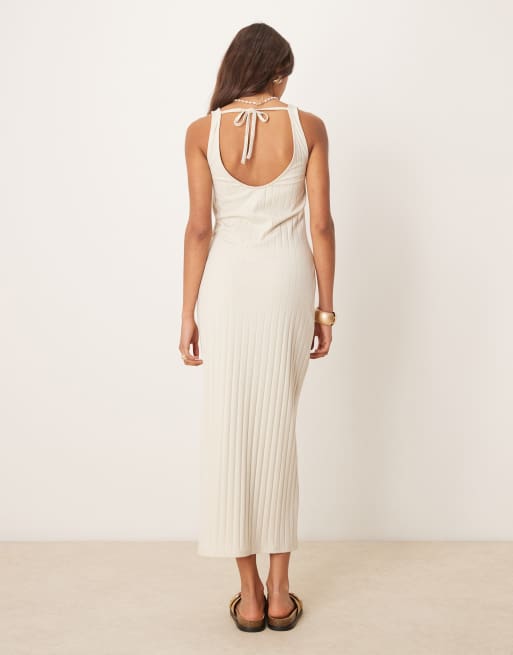ASOS DESIGN - Beige midikjole uden ærmer med bådudskæring i bred ribstrik, 4 af 4