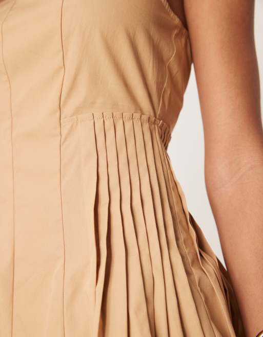 ASOS DESIGN - Beige minikjole med dyb, rund hals og plisseret talje, 3 af 4