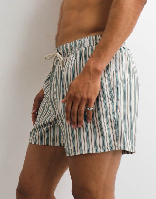 ASOS DESIGN – Beige- och grönrandiga badshorts i kort modell, 5 av 5