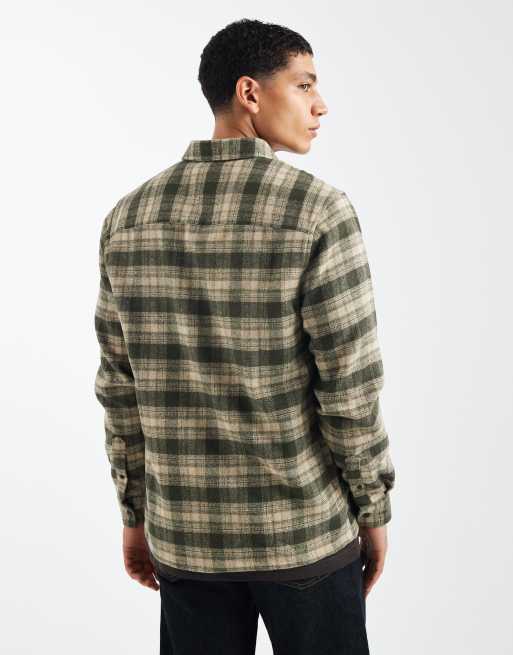ASOS DESIGN – Beige- och grönrutig skjorta i borstad finish med märke, 3 av 5