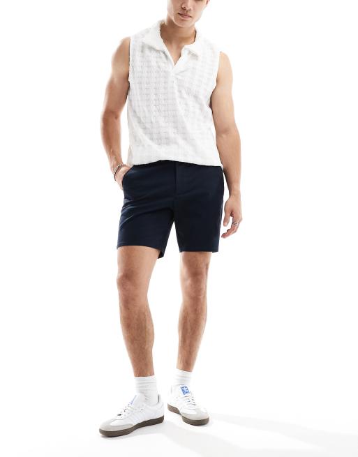 ASOS DESIGN – Beige och marinblå chino-shorts med extra smal passform, 2-pack, 2 av 5