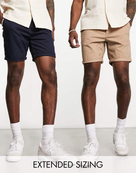 ASOS DESIGN – Beige och marinblå, smala chinoshorts, 2-pack (spara) - view 1