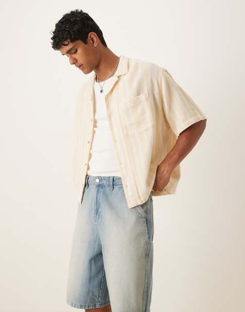 ASOS DESIGN – Beige och vit, randig skjorta i oversize - view 1