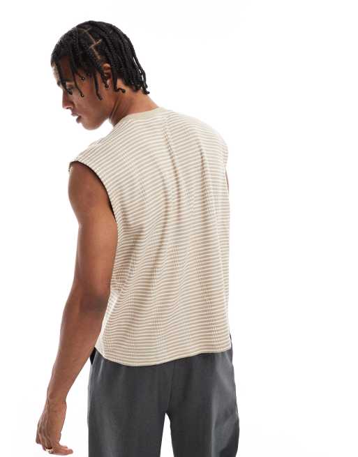 ASOS DESIGN – Beige och vitt linne i oversize med kort design och randigt mönster, 3 av 4