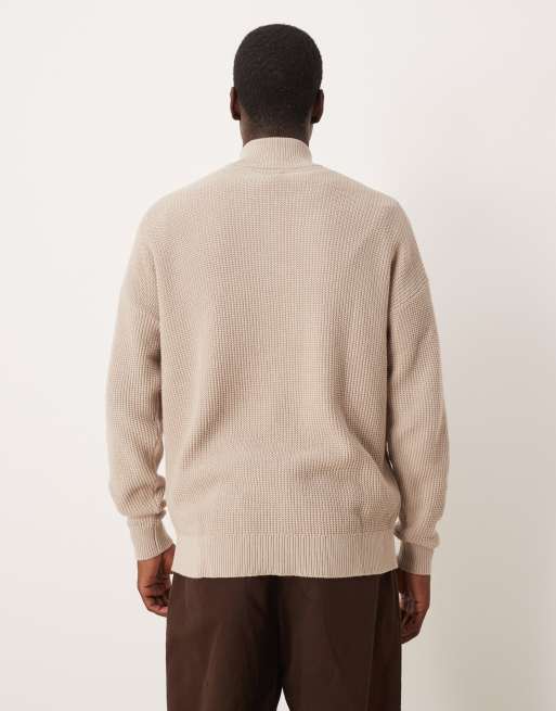 ASOS DESIGN - Beige og afslappet striktrøje i piqué med ståkrave, 3 af 5