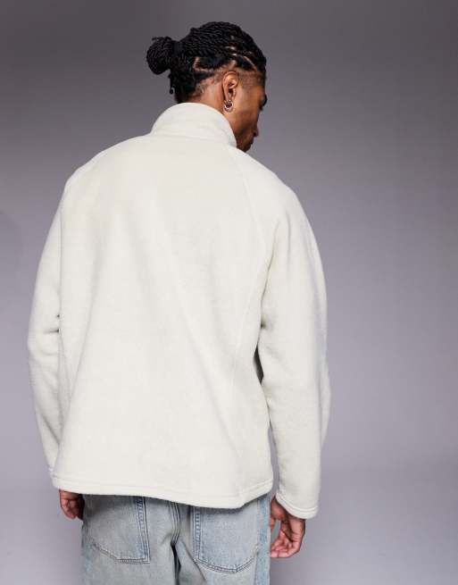 ASOS DESIGN - Beige og afslappet sweatshirt i fleece med ståkrave og kort lynlås, 3 af 5