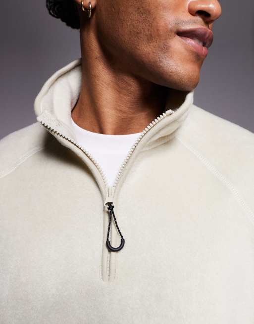 ASOS DESIGN - Beige og afslappet sweatshirt i fleece med ståkrave og kort lynlås, 5 af 5