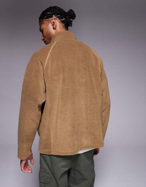 ASOS DESIGN - Beige og afslappet sweatshirt i fleecemateriale med ståkrave og kort lynlås, 3 af 5
