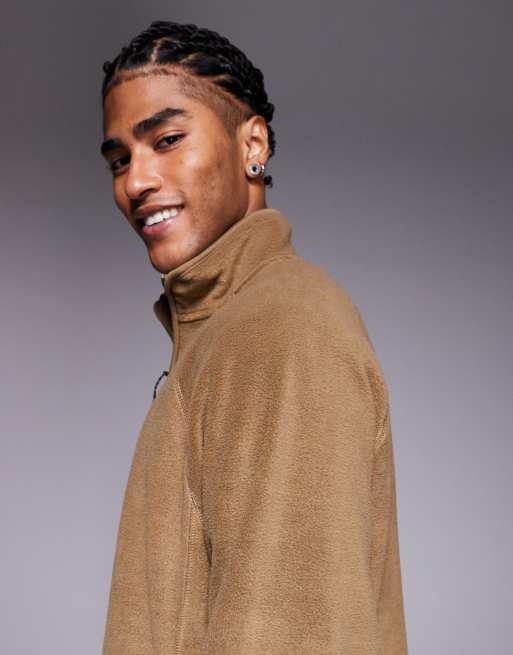 ASOS DESIGN - Beige og afslappet sweatshirt i fleecemateriale med ståkrave og kort lynlås, 4 af 5