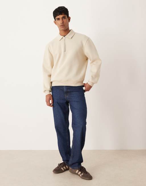 ASOS DESIGN - Beige og afslappet sweatshirt med firkantet pasform og krave med lynlås, 2 af 5