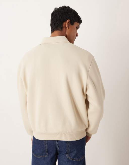 ASOS DESIGN - Beige og afslappet sweatshirt med firkantet pasform og krave med lynlås, 3 af 5