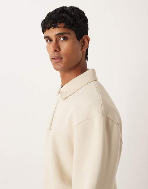 ASOS DESIGN - Beige og afslappet sweatshirt med firkantet pasform og krave med lynlås, 4 af 5
