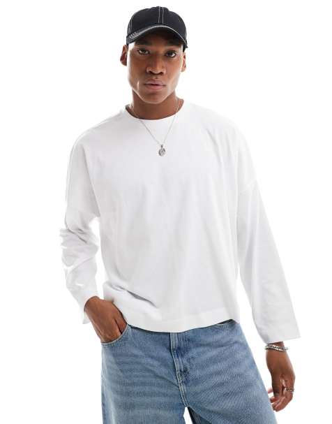 ASOS DESIGN - Beige og ekstremt oversized T-shirt med firkantet pasform og lange ærmer samt ringer-detaljer - view 1