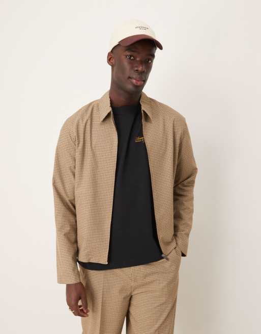 ASOS DESIGN - Beige og elegant Harrington-jakke med små tern - Del af sæt