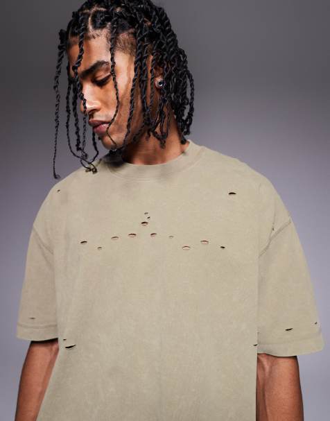 ASOS DESIGN - Beige og forvasket T-shirt i kraftigt 220 gsm-materiale med firkantet og oversized pasform - view 1