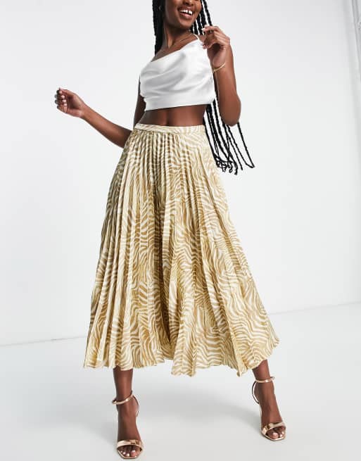 ASOS DESIGN - Beige og hvid plisseret midinederdel i satin med zebraprint, 4 af 4