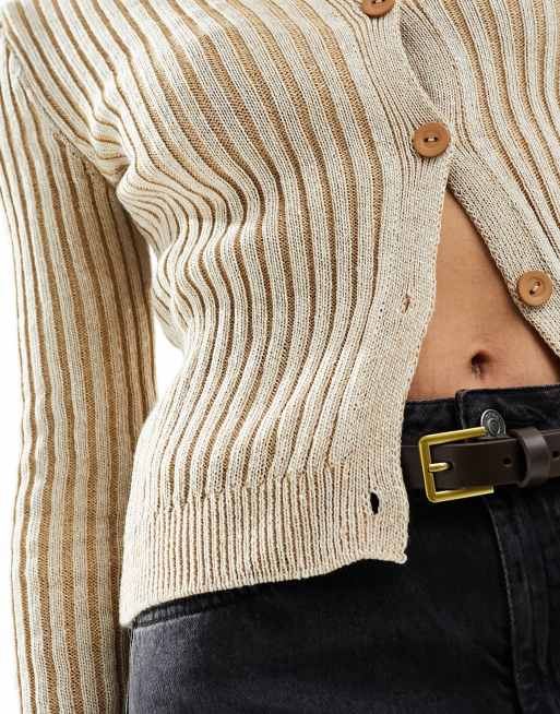 ASOS DESIGN - Beige og kamelfarvet, strikket og totonet cardigan, 2 af 4